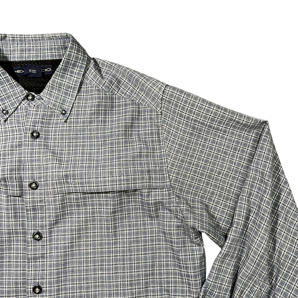 ExOfficio Men Large Blue Grid Long Sleeve Ventilated Button Down Shirt 1001-0741